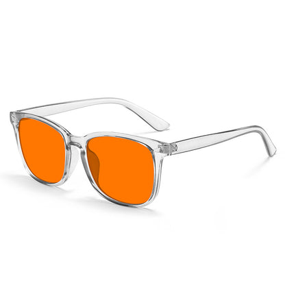 Sleep Horizon FlowShift blue light blocking glasses with orange lenses and clear frame