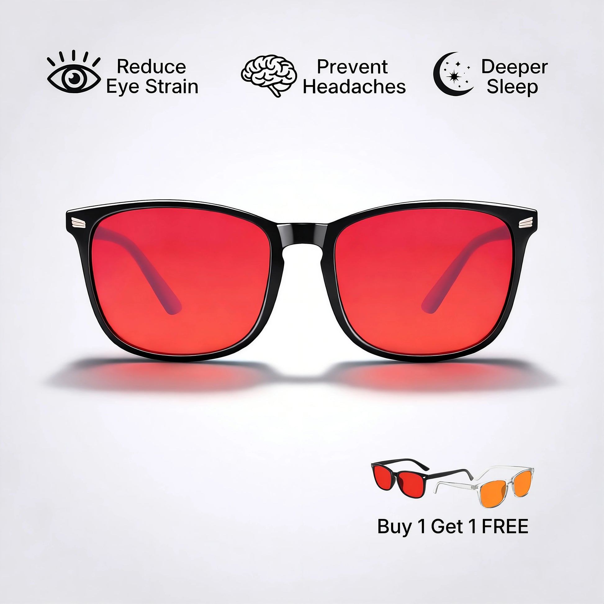 Sleep Horizon FlowShift blue light blocking glasses with red lenses and black frame